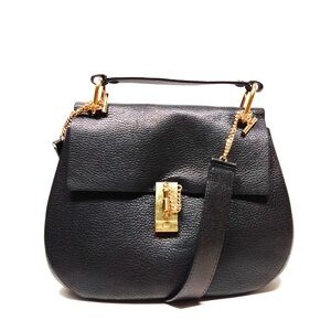 Chloe Drew Rare Black Leather Crossbody/Handbag with Gold Accents